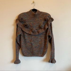 ZARA Loose Knit Rose Bud Sweater Multi Color